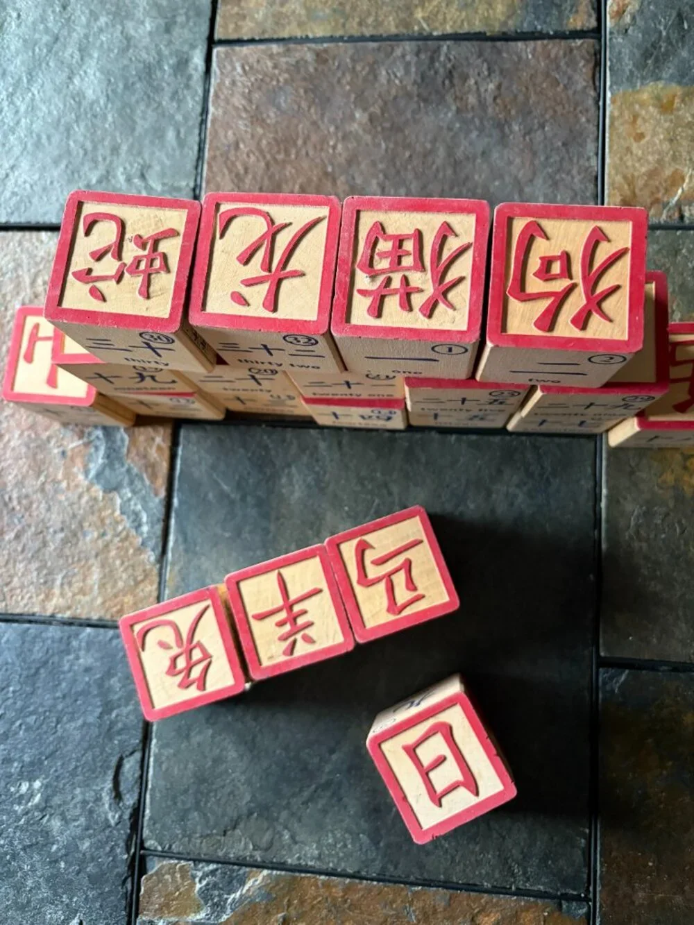 Vintage Uncle Goose Chinese Mandarin language wooden blocks - partial lot of 20